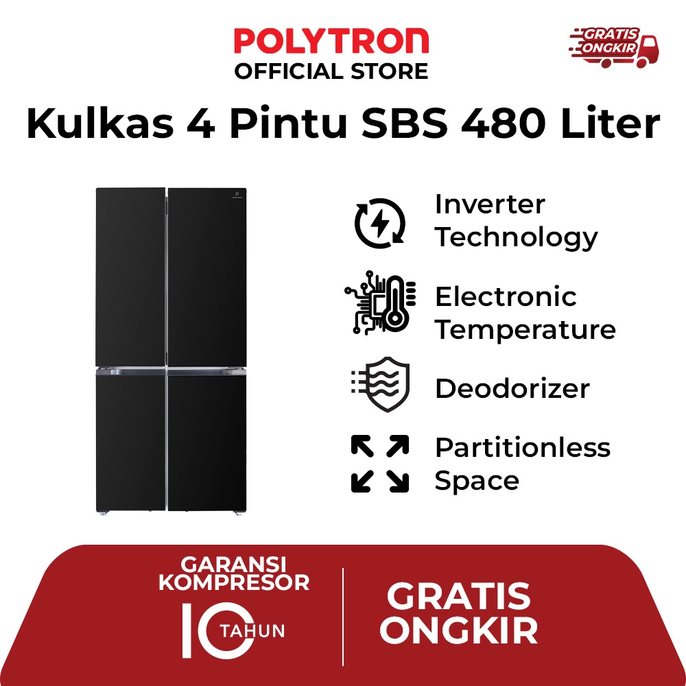 Kulkas POLYTRON New Belleza Inverter 4 pintu Side by side PRS 510X