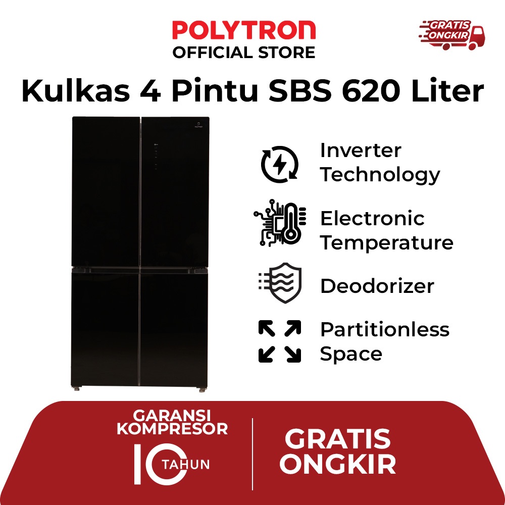 POLYTRON Kulkas New Belleza Inverter 4 Pintu Multidoor Side by Side - PRS 561X