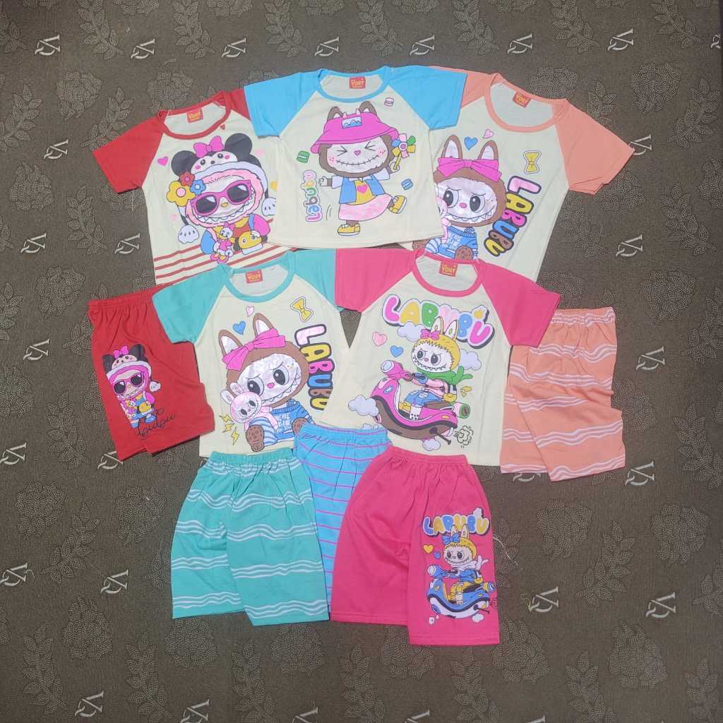 SETELAN ANAK CEWEK LENGAN PENDEK CELANA PENDEK VORY RAGLAN