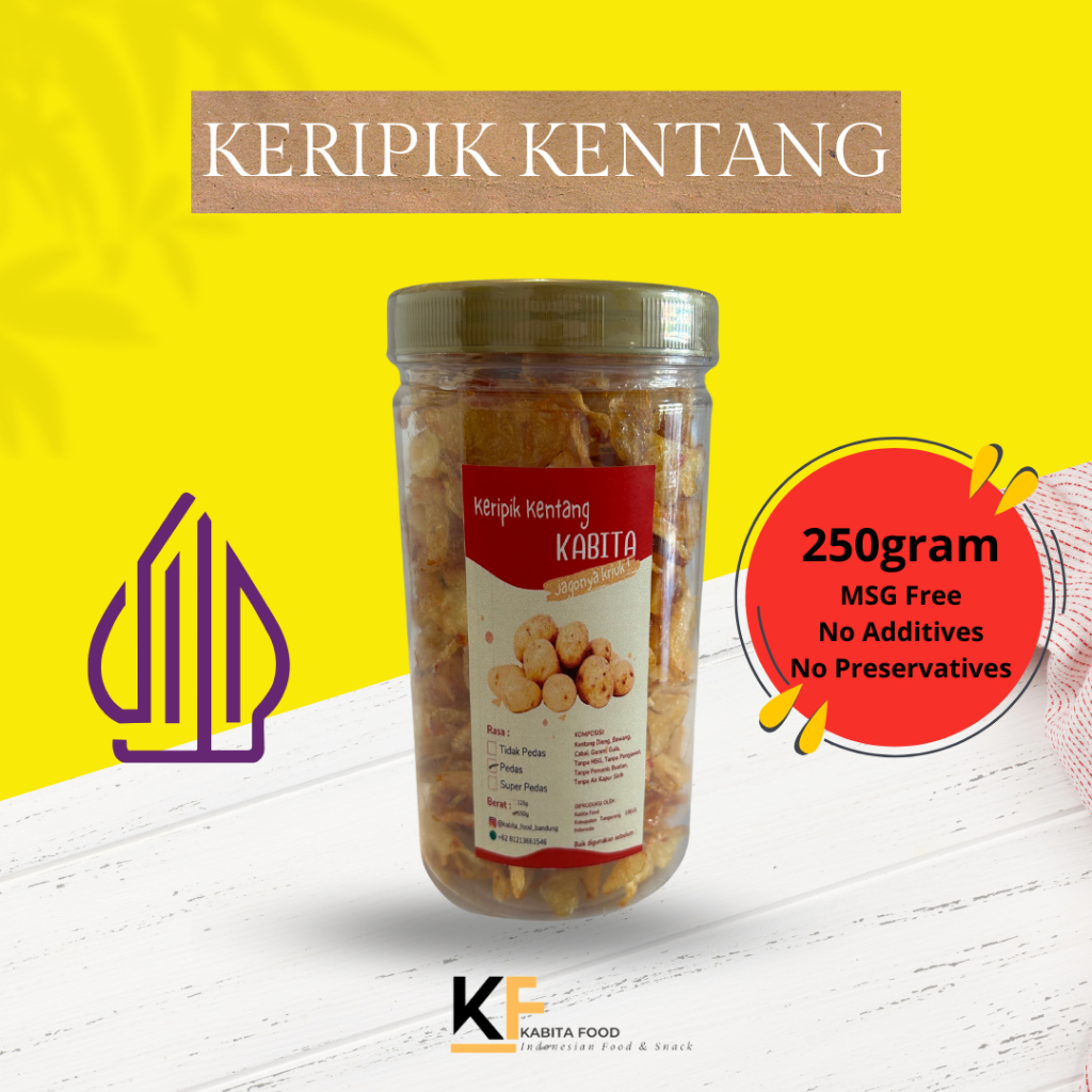 

Keripik Kentang Balado Pedas Manis Daun Jeruk 250g (Toples 1.000ml) Kabita Food