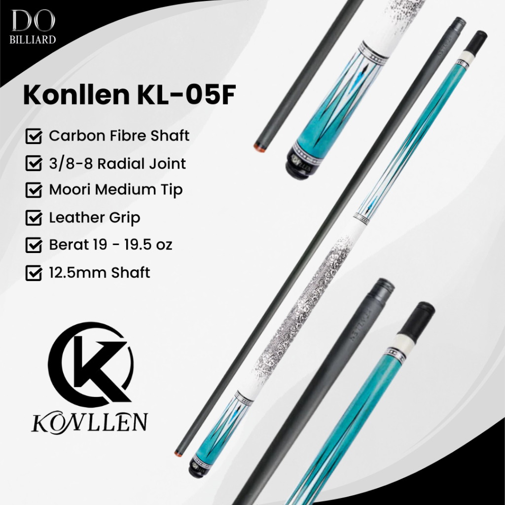 Stick Billiard KONLLEN KL-05F Carbon Cue Leather Grip Low Deflection / Stick Konllen KL-05F