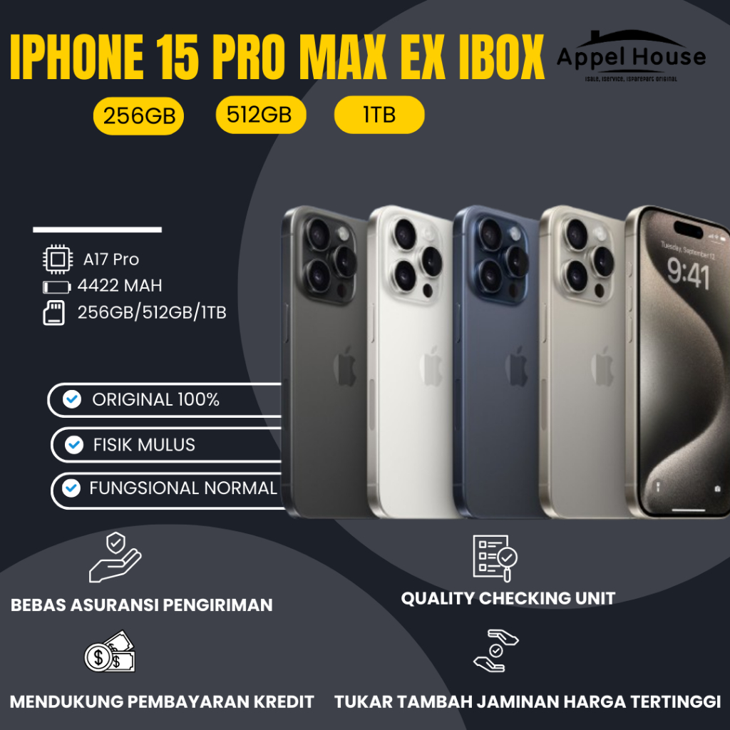 IPHONE 15 PRO MAX 256GB/512GB/1TB SECOND ORIGINAL GARANSI RESMI EX IBOX