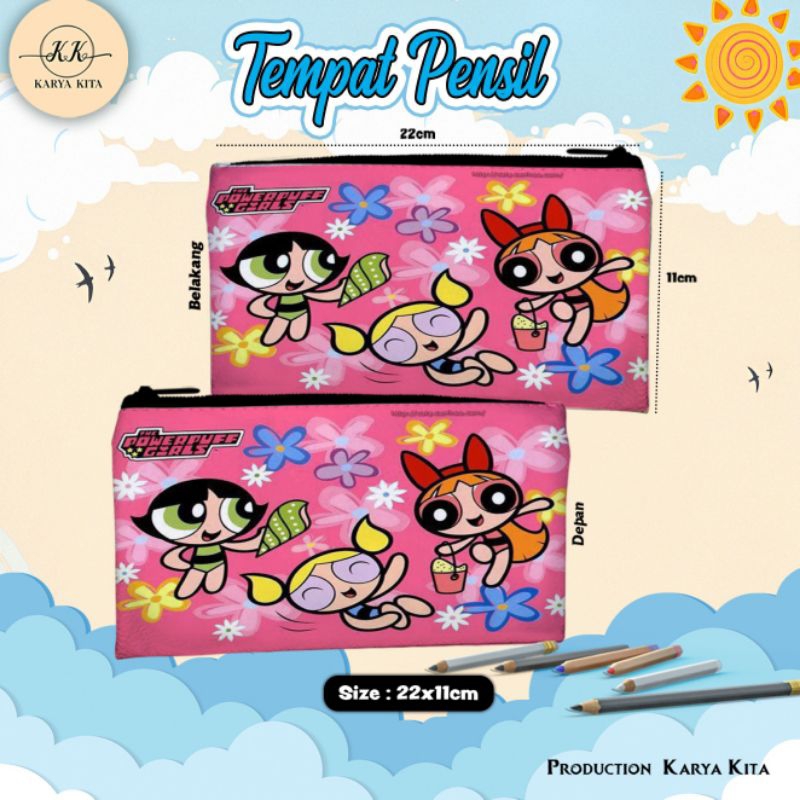 

tempat pensil/kotak pensil karakter anak POWER PUFF GIRL 11 bahan import kualitas premium