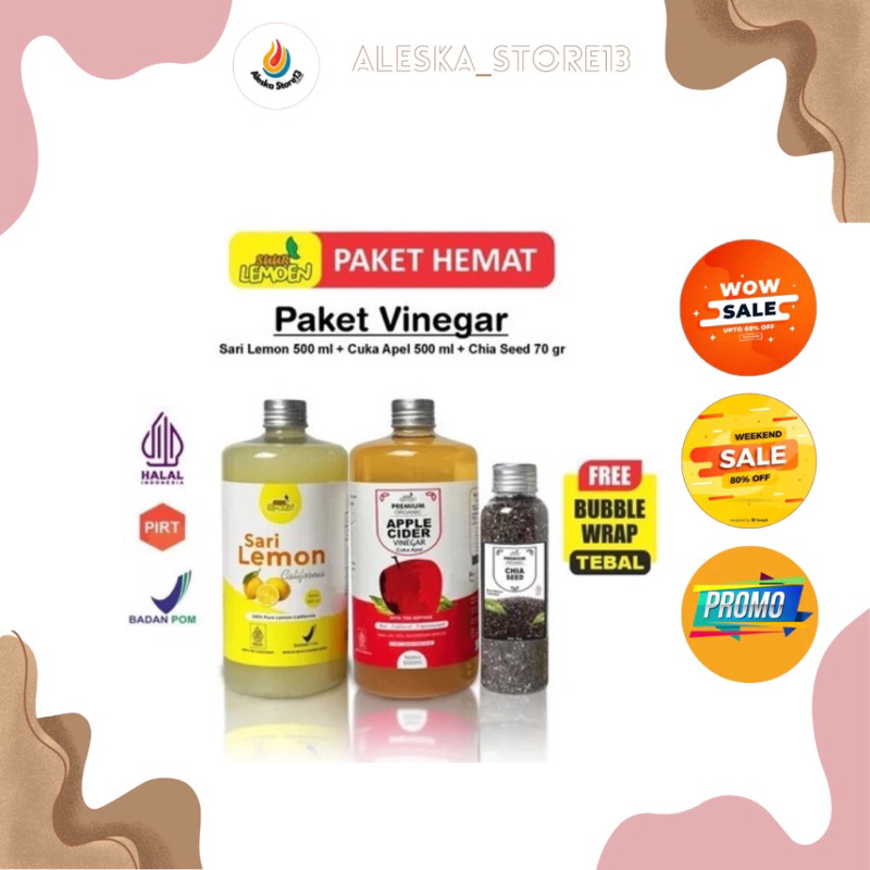 

TERLARIS PROMO Paket Diet Sehat 3IN1 BIG - Cuka Apel 500ML, Sari Lemon Murni 500ML, dan Chia Seeds 70Gr - By aleska store ID