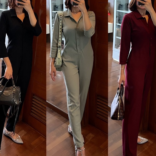 HJ6 JUMPSUIT KNIT PAKAIAN WANITA BAJU HANG OUT JUMPSUIT HIJAB JUMPSUIT TANGAN PANJANG JUMPSUIT