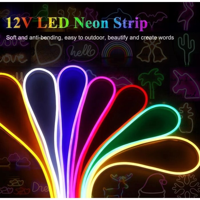 Lampu Neon Flex flexible Flexibel strip sign light Led Dc 12V SMD 2835 3528 Selang 5 meter Waterproo