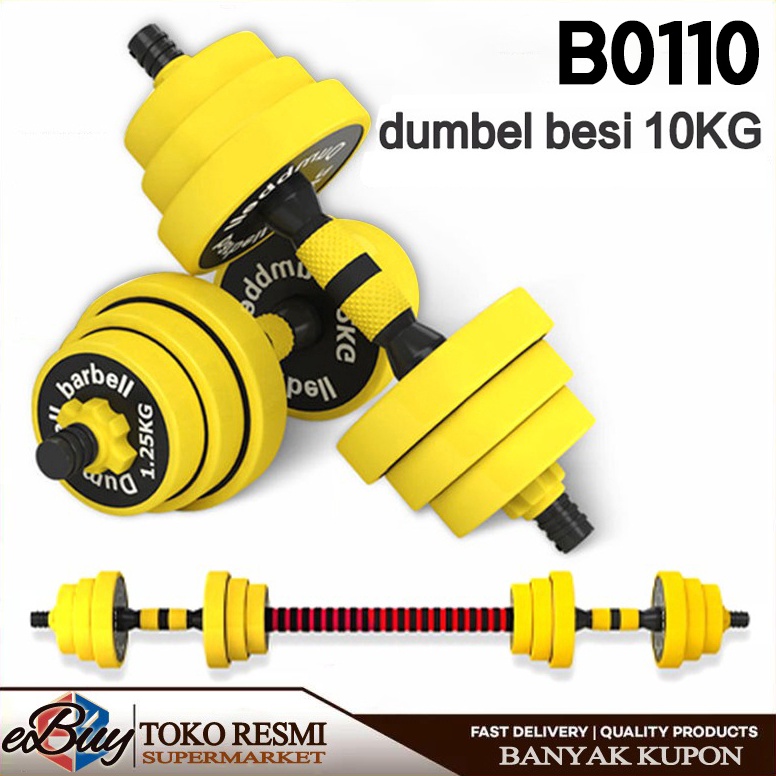 STOKTERBARU eBuy Dumbbell 1KG Barbell Set Dumbbell Set Dumbbell Barbell 2 In 1 Kuning Set Dumbbell B