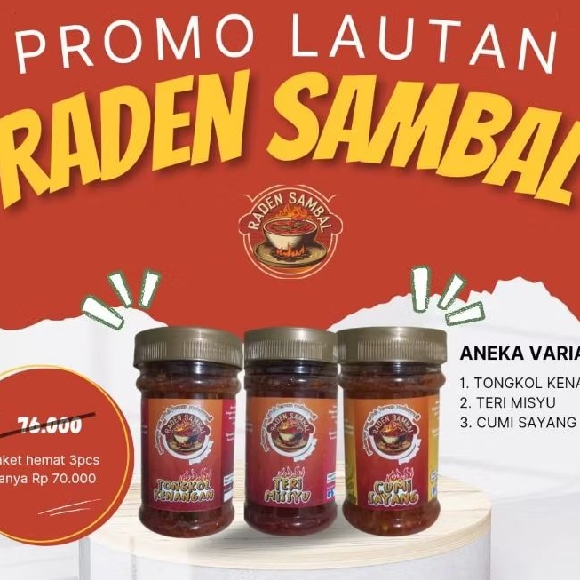 

RADEN SAMBAL PAKET LAUTAN ( TERI MISYU, TONGKOL KENANGAN, CUMI SAYANG) @ 150 GR // SPP-IRT