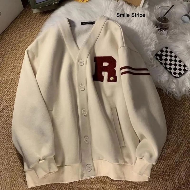 Smile Stripe Cardy Premium Outerwear R Cardigan Fleece