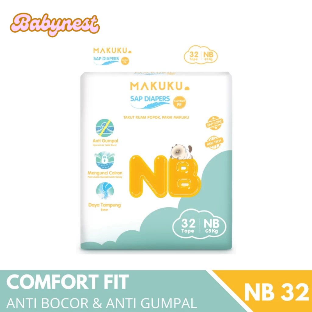 Makuku Sap Diapers Comfort Fit Tape NB32 Popok Bayi Tipis Extra Dry