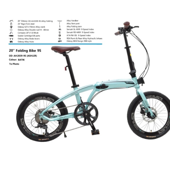 SEPEDA LIPAT ODESSY ASHLER FRAME ALLOY GRATIS LED & SPEEDO - 9 SPEED