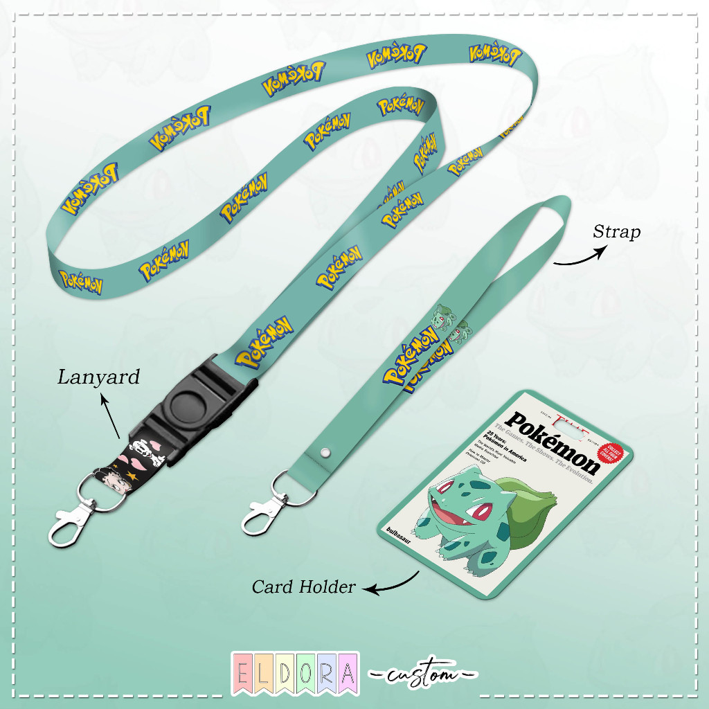 

[LANYARD] Strap id card holder Bulbasaur set gantungan kunci - tali hp - tempat kartu - name tag