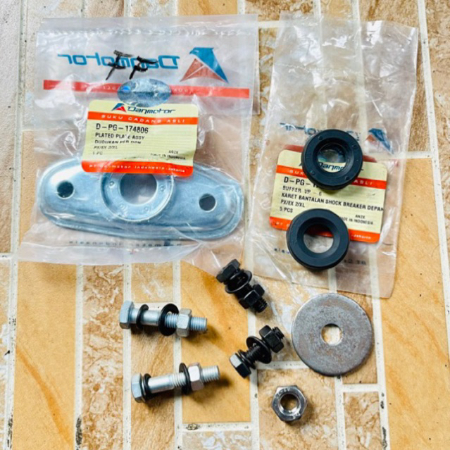 plat dudukan shock skok shockbreaker depan set mur karet ring baut shock atas bawah vespa px e excel