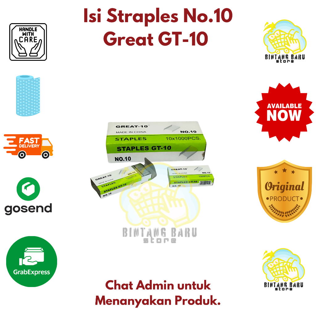 

[HARGA 1 BOX BESAR] GREAT GT-10 - ISI STEPLES UKURAN NO.10 HARGA MURAH