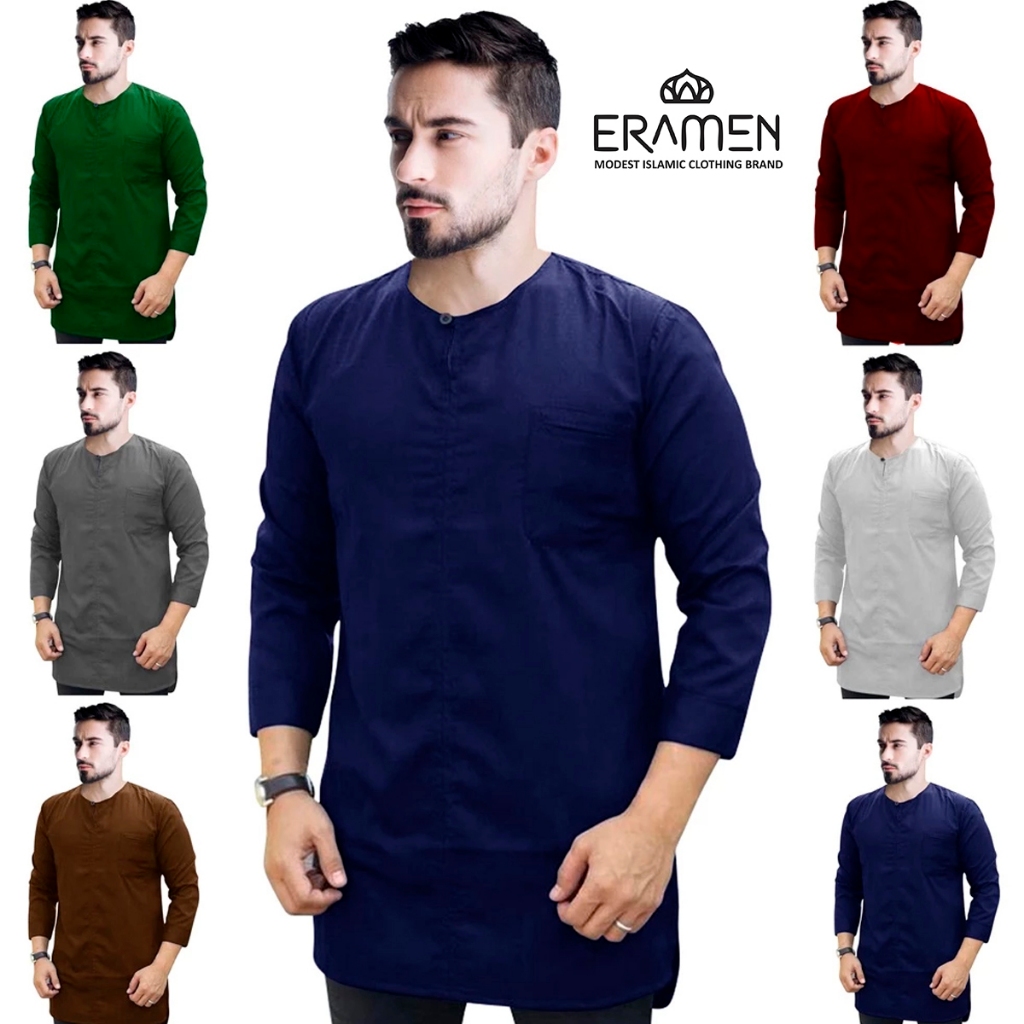 Premium Baju Koko Muslim Pria Polos | Kurta Pria Kekinian Kancing Depan Kecil