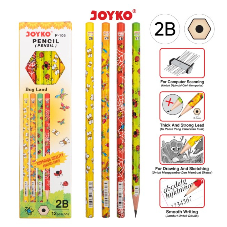 

Pencil / Pensil Joyko P-106 / 2B / Bug Land / 1 Box 12 Pcs