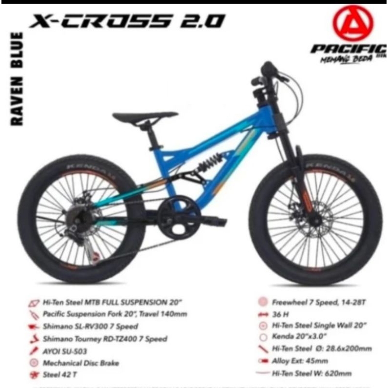 sepeda anak 20" PACIFIC X-CROSS 2.0 Shimano 7 SPEED ORIGINAL