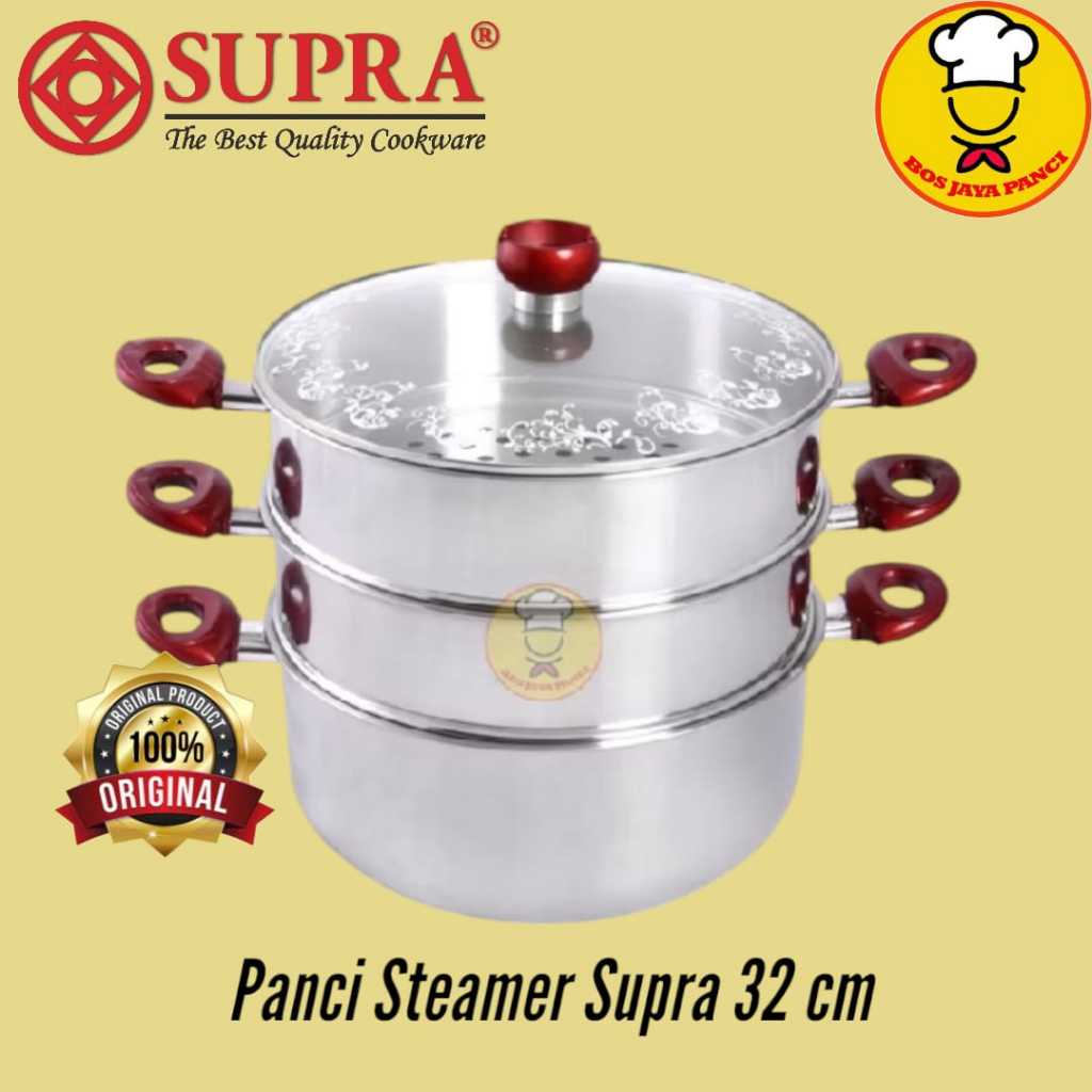 Panci Steamer Supra 28 cm & 32 cm Susun 3, panci kukus supra original, panci kukusan stenlees stel p