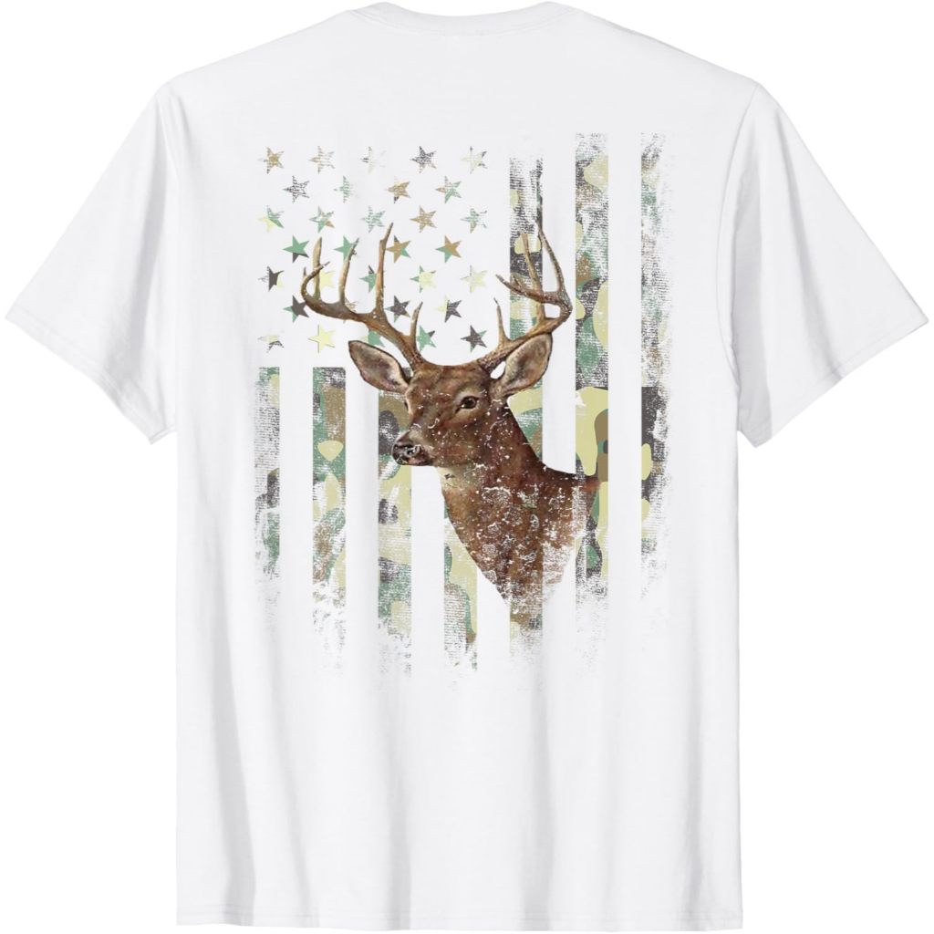 Baju Dewasa American Flag (Print on the Back) Deer Hunting Camo T-Shirt Fashion Pakaian Atasan Kaos 