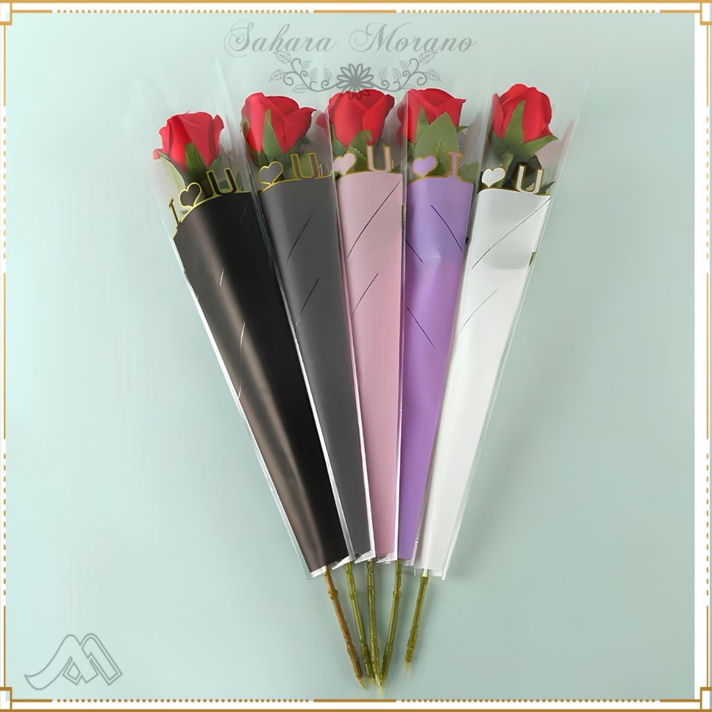 

[5 Pcs] Flower Wrapping Single Rose Plastik Buket Bunga Cellophane Anti Air