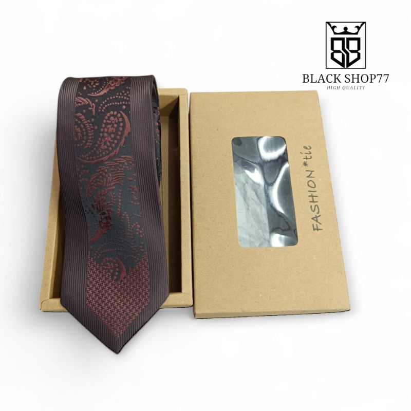 Dasi Pria Solid Polyester Silk Classic Tie Formal Slim Necktie For Wedding Coklat Tua 8 Cm Free Bok