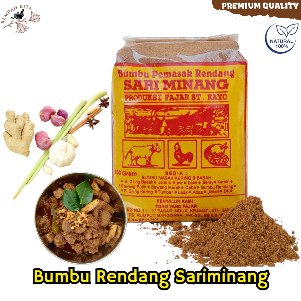 

Bumbu Sariminang Rendang Asli Tanpa Pengawet Bumbu Rendang Padang untuk Daging Ayam Jengkol 250gr