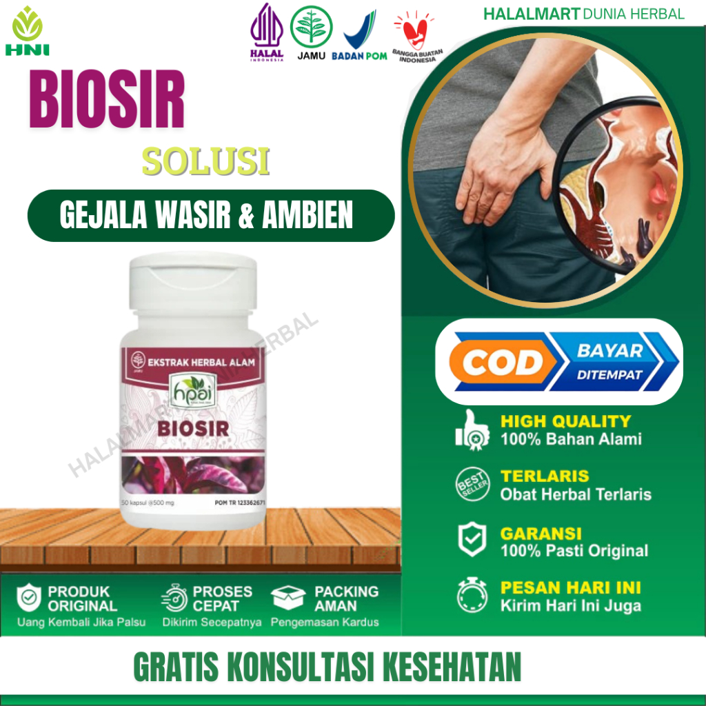 

BIOSIR Kapsul Herbal Untuk Membantu Meringankan Gejala Wasir, Melancarkan Buang Air Kecil Dan Menghambat Pembekakkan. Terlaris