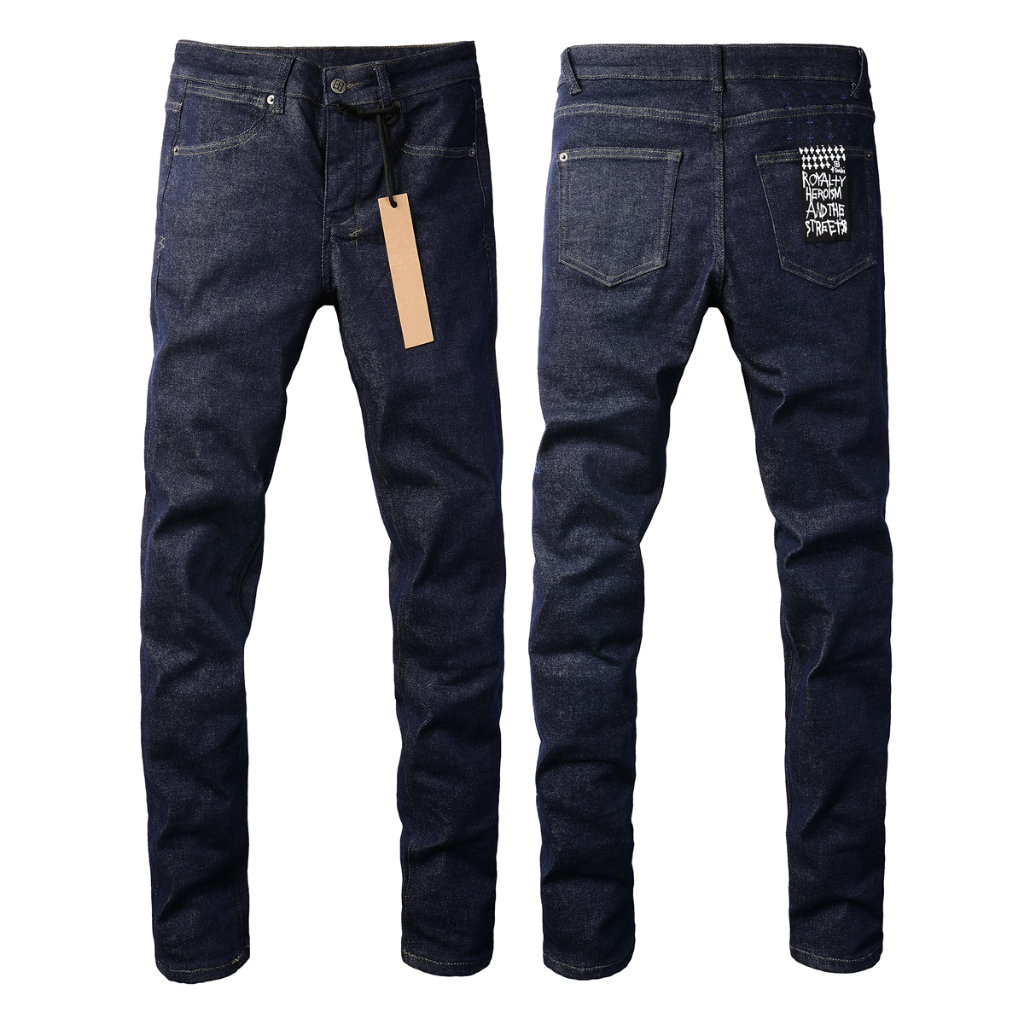 KSUBI Celana Jeans Biru Tua Amerika Celana Kasual Pelangsing Warna Solid Celana High Street Retro
