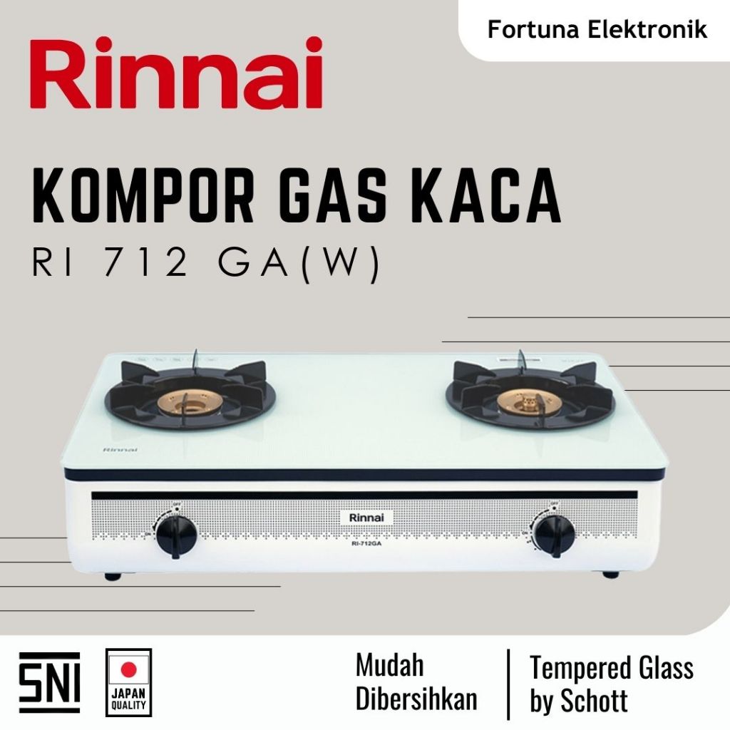 Rinnai RI 712 GAW - Kompor Gas Kaca 2 Tungku Putih Api lilin 1
