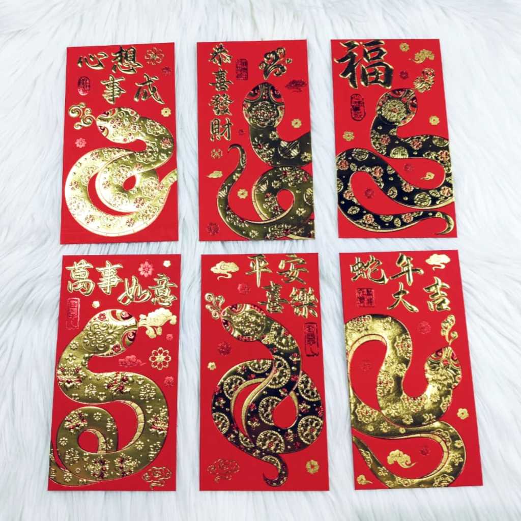 

Angpao Imlek Shio Ular 4093 | Angpau Kertas Dove Emboss Emas Isi 6 Mix Motif