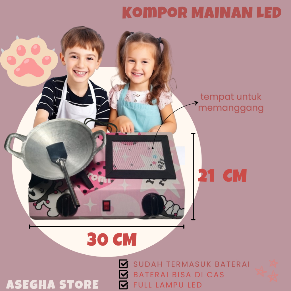 Mainan Kitchen Set Anak Kayu, Kompor Mainan Anak Perempuan LED