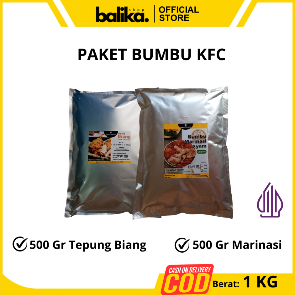 

Bumbu Fried Chicken Paket Ujicoba 500 Gr Biang dan 500 Gr Marinasi