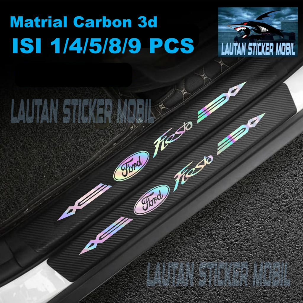 COD 1 set 9pcs cutting sticker sillplate bahan karbon 3d mobil ford fiesta stiker bumper bagasi karb