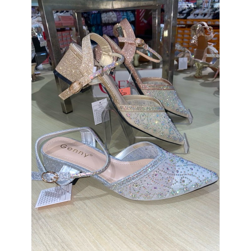 genny shoes-terbaru heels pesta bling brukat hak kotak super mewah import produk mtahri 36-40✨