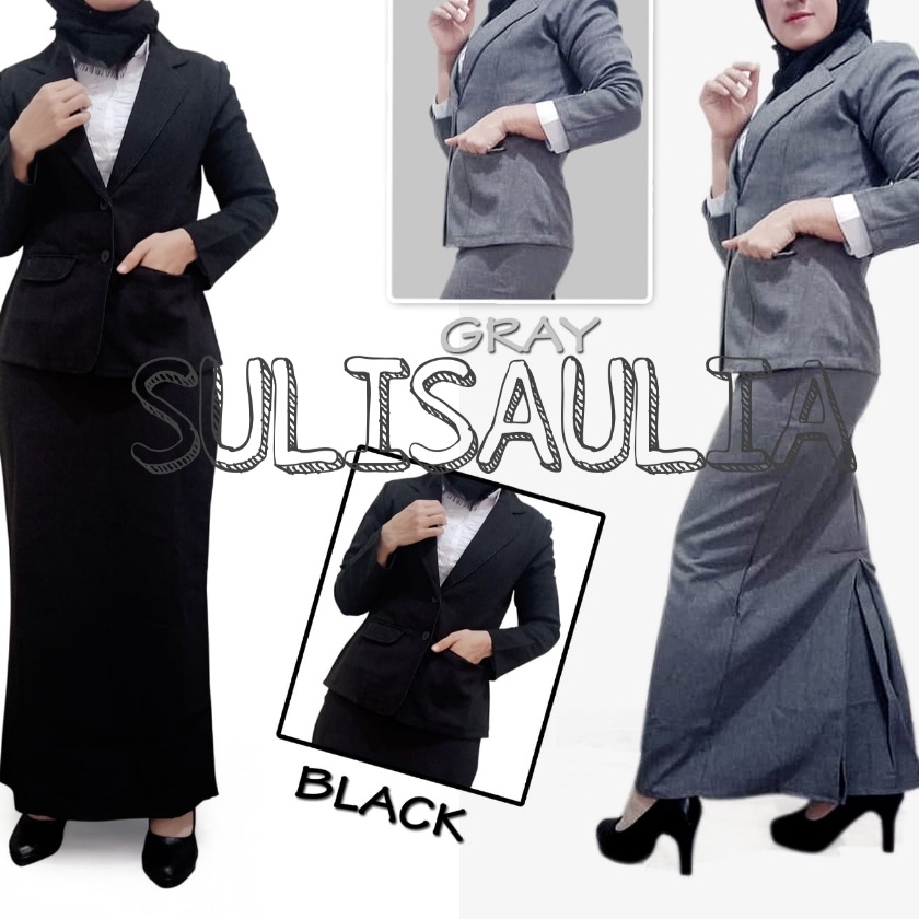 Terjangkau One Set Setelan Blazer Rok Span Rempel Wanita Panjang Stelan Jas kerja kantor polos Cewe 