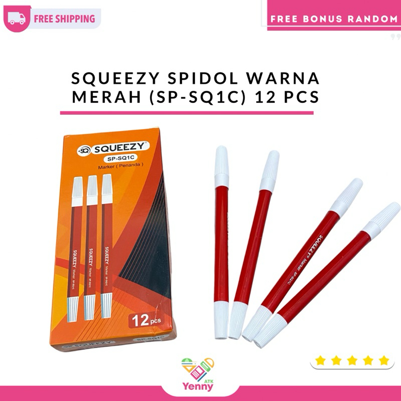 

Squeezy Spidol Warna Merah 1 Pack 12 Pcs | Spidol Warna Merah