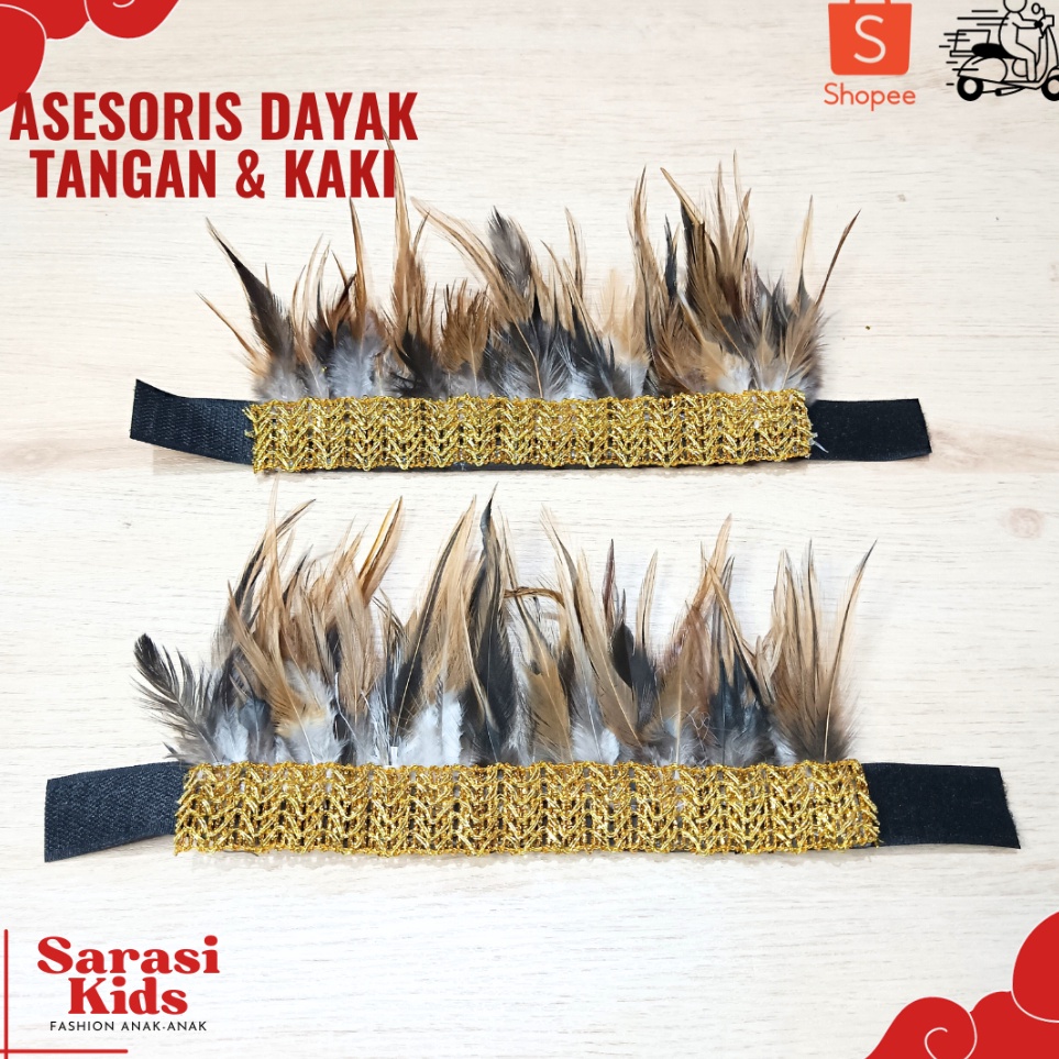 KODE I98Y Aksesoris bulu dayak gelang bulu dayak tangan dan kaki bulu adat dayak bulu ayam tangan da