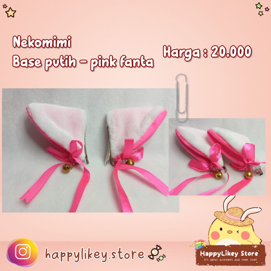 Jepitan Nekomimi Telinga Kucing Cosplay - Base Putih Polos (Pink muda/Pink Fanta)