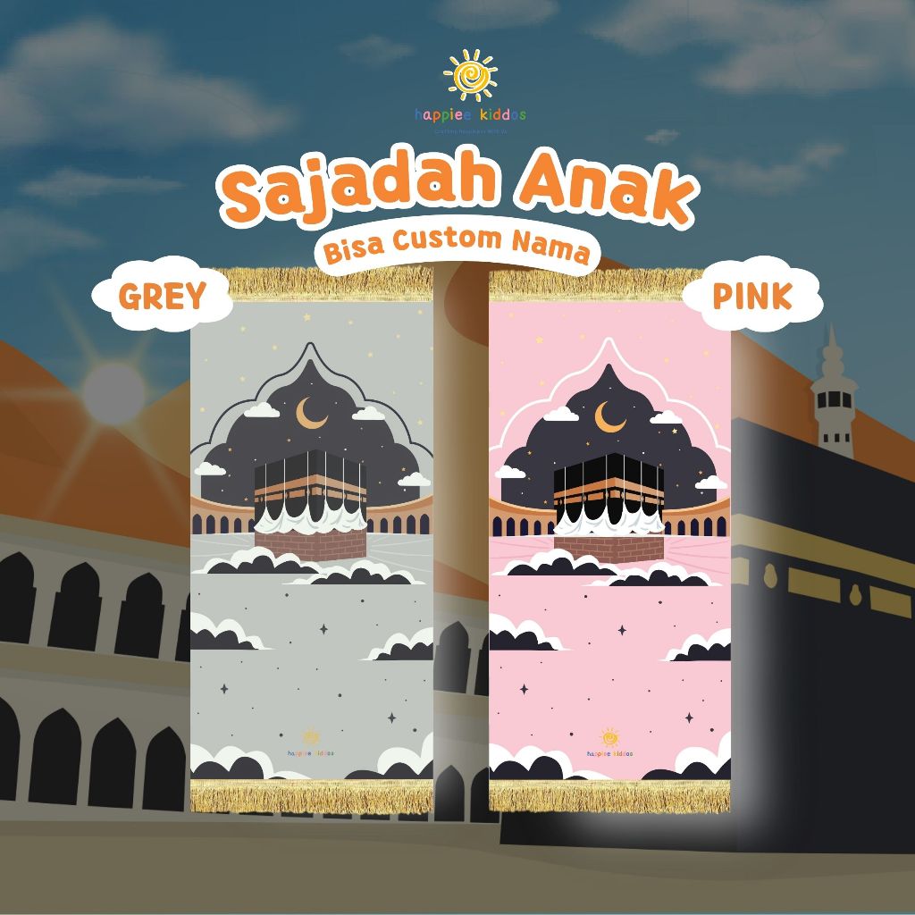 Sajadah Anak Motif Kabah - Gratis Pakai Nama - Sajadah Printing Halus Ada Busa Antislip