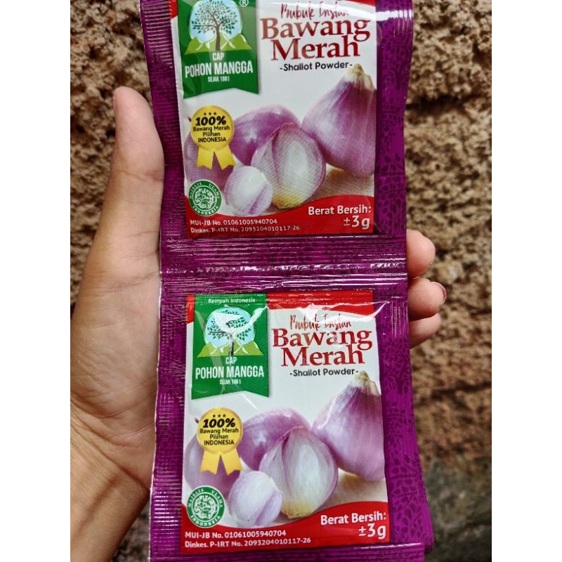 

Bubuk Bawang Merah Cap Pohon Mangga 1 Renceng isi 12 sachet