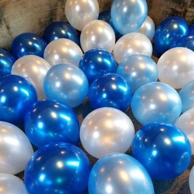 Borong Murah  isi 3 pcs MIX Balon metalik BIRU TUA BIRU MUDA PUTIH  Balon latex  Balon Metalik 12 in