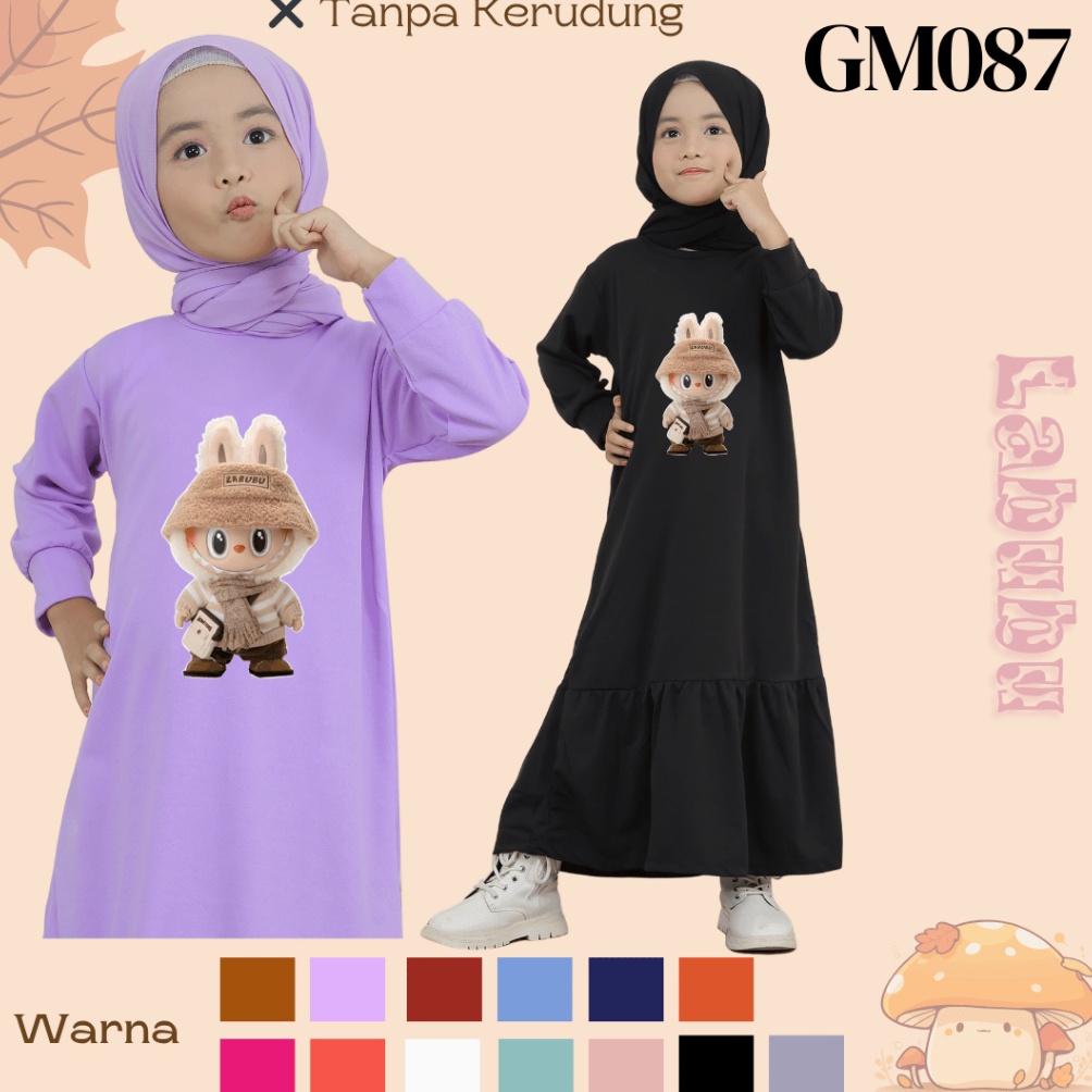 KODE Y94W GM87  Gamis Anak Perempuan Motif Gambar Monster Labu Labu Macaaron Usia 1 sampai 12 Tahun 