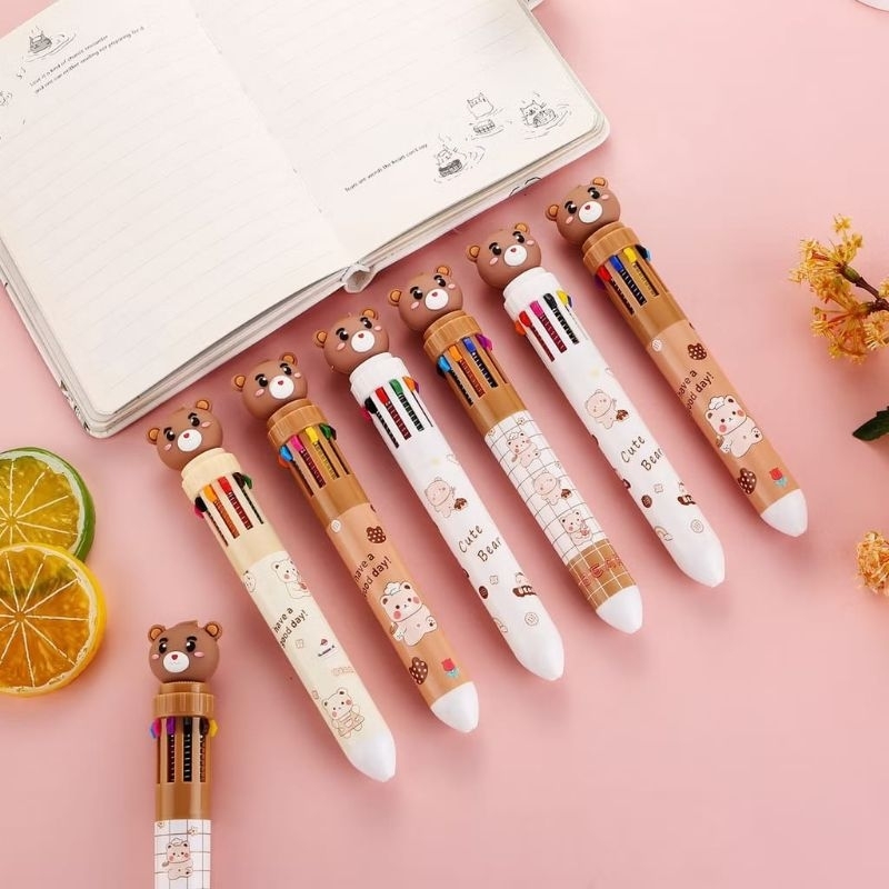 

[IG36] | Pulpen 10 warna Teddy Bear pena warna lucu karakter beruang cocok untuk anak TK, SD, SMP dll