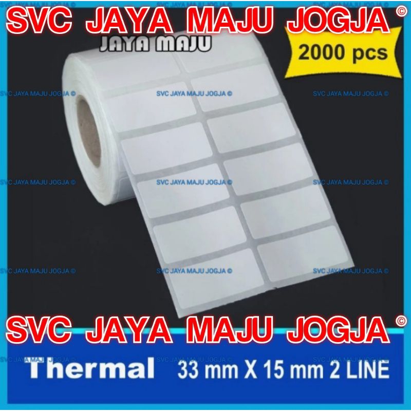 

MURAH 2.000 PCS KERTAS STICKER LABEL PRINTER BARCODE 33 X 15 MM - 2 LINE - THERMAL || LABEL BARCODE TANPA RIBBON || 33 X 15 THERMAL TOP COAT - 2 LINE - FACE OUT - ISI 2000 PCS || 33X15 TOKO BUKU TOKO PECAB BELAH TOKO ALAT LISTRIK ELEKTRONIK