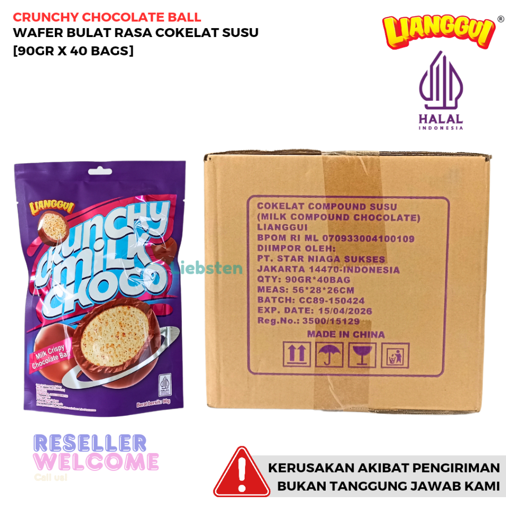 

Lianggui Wafer Bulat Crunchy Milk Choco 90 Gr [1Dus, Isi 40 Bags]