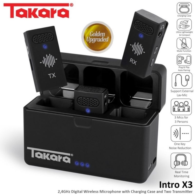 Takara Intro X3 2.4GHz Digital Wireless Microphone with Charging Case