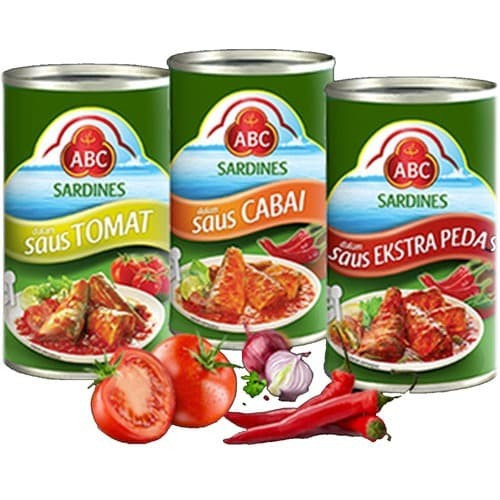 

ABC SARDENIS IKAN SARDEN DENGAN SAUS TOMAT,SAUS CABAI, DAN EXTRA CABAI. DIKEMAS DALAM KALENG 425G