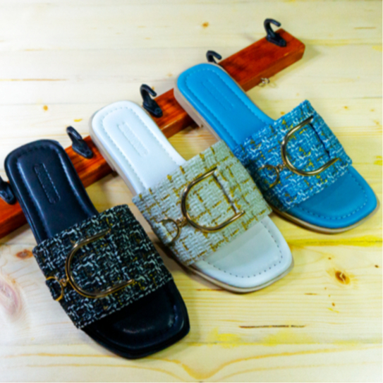 ZAMONIC Sandal Flat Rajut Wanita Alas Karet Nonslip Sendal Flat Wanita Motif Rajut Impor