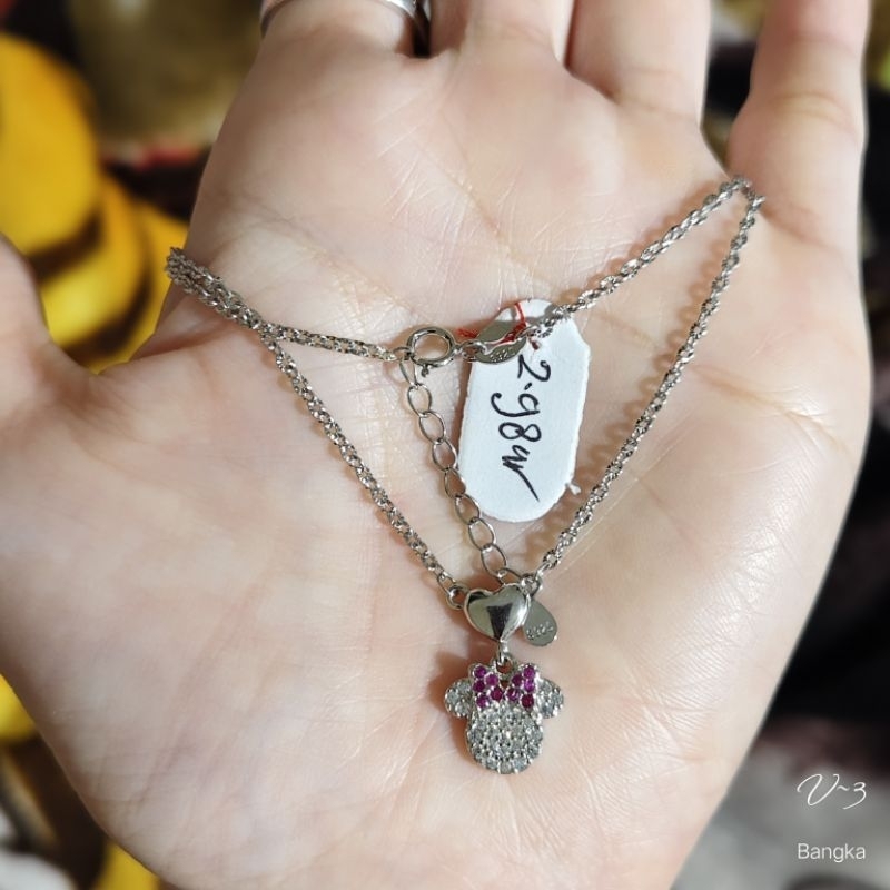 SECOND Kalung Rantai Koyek Micky Full Batu Anak -+35Cm Perak Krum 925 SECOND