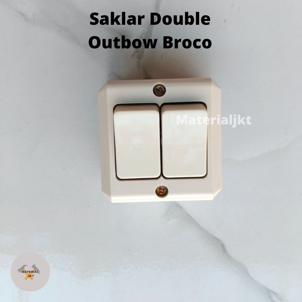 Saklar Double Broco Outbow / Tempel Tembok Kayu 2 tombol pencetan Cream Broko stop kontak Stopkontak